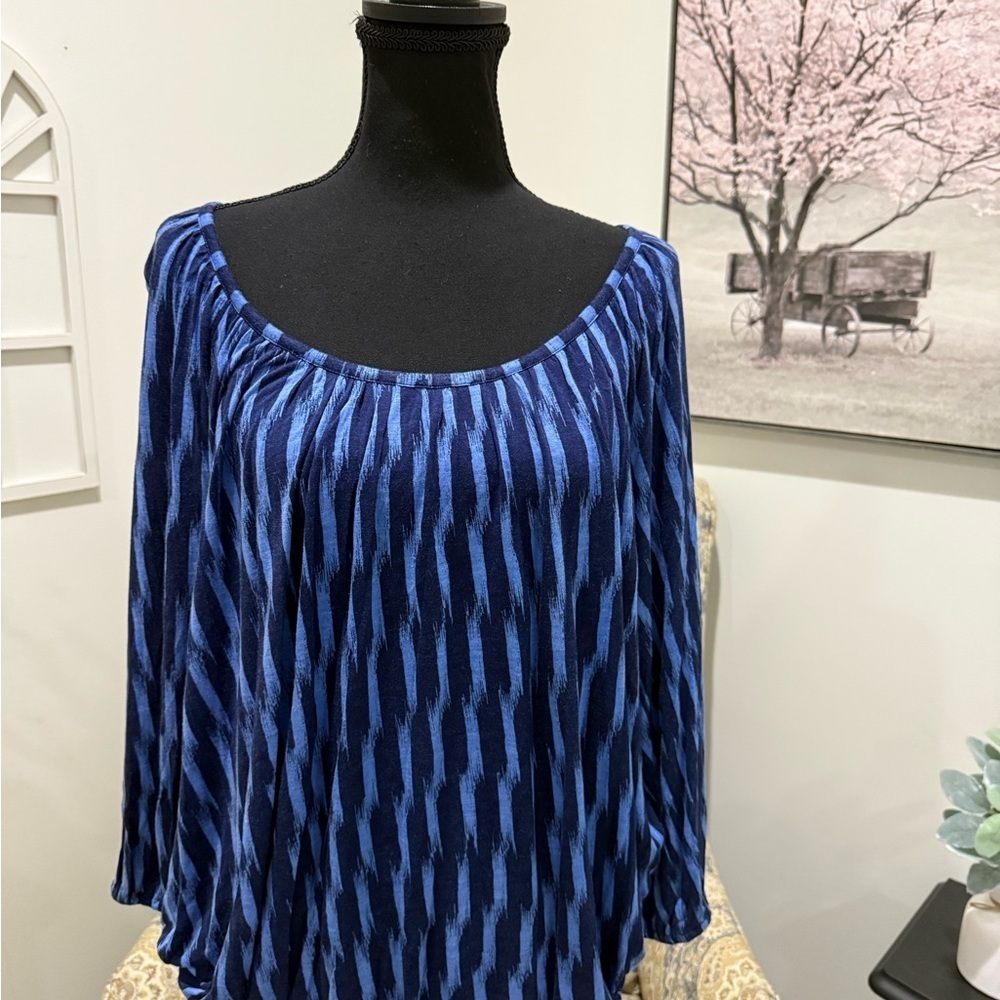 Michael Kors Blue Ruched 3/4 Sleeve Blouse